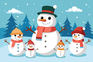 Charming snowman family illustration with varying sizes