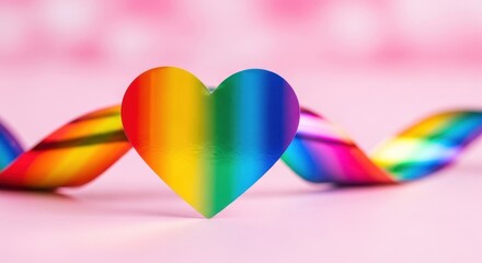 3D rainbow heart on pastel background, symbolizing LGBTQ pride, unity, diversity, and love. Support, inclusivity, equality, social tolerance and positive community concept.