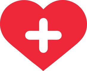 Vector art of red heart with a white plus sign inside for medical care symbol