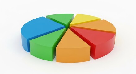 Colorful 3D pie chart isolated on white background. Business, analytics, finance, statistics, data visualization, report, growth and modern infographic concept. Segmented chart, clean template.