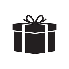 Black and White Gift Box Icon with Ribbon