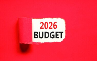 2026 Budget symbol. Concept words 2026 Budget on beautiful white paper. Beautiful red paper background. Business and 2026 budget concept. Copy space.