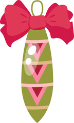 Illustration of Olive Christmas Bauble with Red Bow