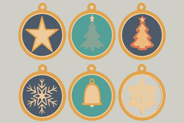 Festive christmas ornament icons with elegant gold outline