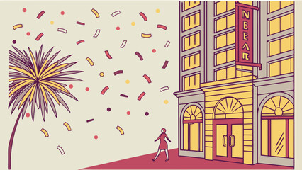 Vibrant new year celebration background with falling confetti and stars