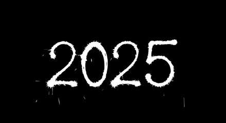 White Chalky 2025 Numbering on Dark Background, Grunge Style.