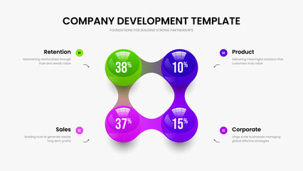 Enterprise Performance 4 Option Chart Slideshow Template. Simple Planning Presentation Layout Vector Illustration. Creative Growth Four Element Graph Slide Design.