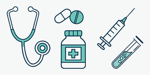Modern simple medical and pharmacy icon set for healthcare and wellness