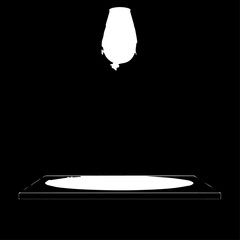 White Oval Shape Floating Above a Rectangular Platform, Minimalist Design.