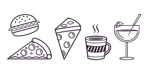 Collection of line art icons for food and drink items