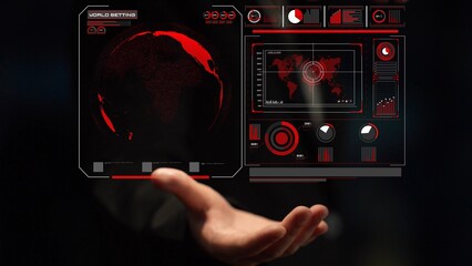 High-tech global network connection interface showing worldwide digital communication, data exchange, and internet connectivity. Global connection, data interaction, and worldwide communication. Thunk
