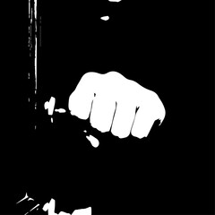 White Silhouette of a Clenched Fist, Showing Power and Strength.