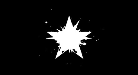 White Splattered Starburst Shape with Textured Edges on Dark Background.
