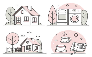 Thin line icons for home and lifestyle with soft design elements