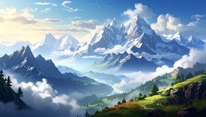 Majestic Mountain Scenery Sunrise.