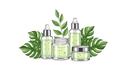 This vibrant illustration is perfect for conveying themes of natural beauty, eco-friendly cosmetics, spa treatments, wellness, healthy skin, and sustainable personal care.