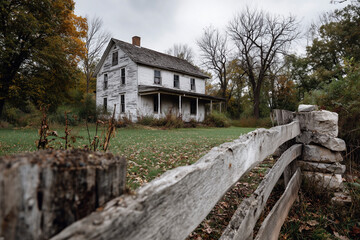 Fototapeta premium A large, old house with a white fence in front of it