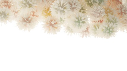 Soft focus abstract background of delicate pastel colored fluffy floral elements with a bright white space for copy