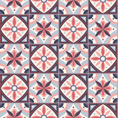Seamless ceramic tiles pattern. Background with geometric ornament in pink colors