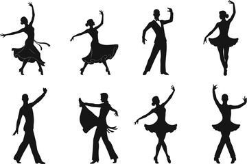 Christmas zombie ballroom dancer silhouettes, elegant male and female poses, vector illustration, graceful movement, festive dance art, abstract performance design, party theme