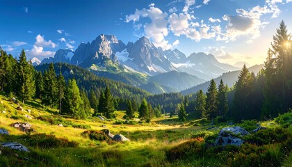 Alpine Meadow Sunrise Panorama.