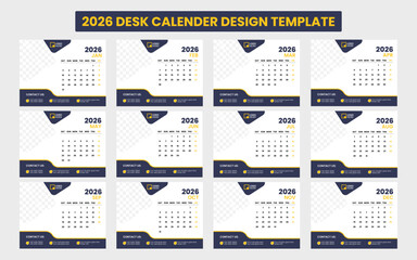 Corporate 2026 Desk Calendar Design Template – Modern Minimalist Layout for Print, Stylish desk calender design. 