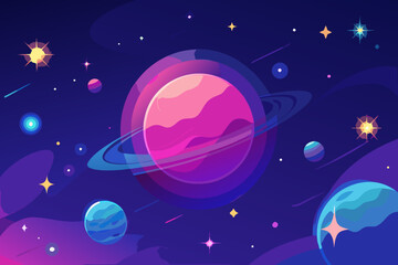 Fototapeta premium Outer Space with Planet and Stars Vector Illustration