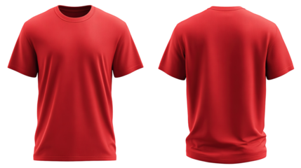 Blank red t shirt front and back mockup, plain cotton tshirt mock up design template. T shirt design template, tee shirt isolated on white transparent background.