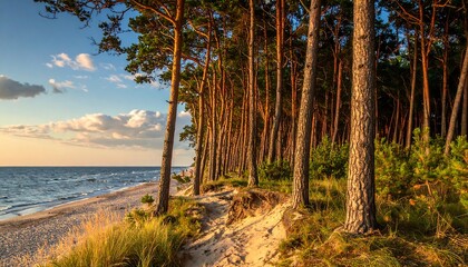 Coastal Pine Forest at Sunset.