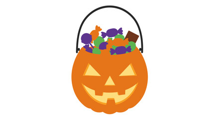 Jack o lantern halloween candy bucket filled with assorted sweets perfect for trick or treating celebration fun isolated on white background