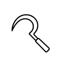 Minimalistic black line drawing of a traditional sickle