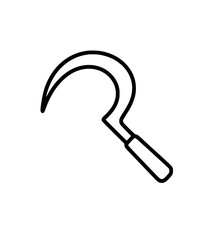 Minimalistic black line drawing of a traditional sickle