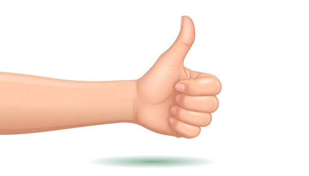 A cartoon illustration showing a light-skinned arm and hand giving a "thumbs up" gesture on a pure white background, with a green shadow