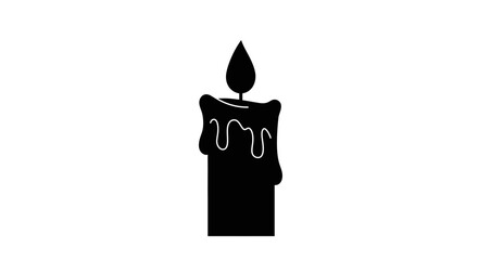 Silhouette of a single burning candle with dripping wax evokes atmosphere of warmth light and contemplation isolated on white background