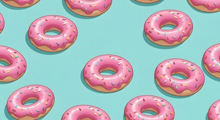 seamless pink donuts pattern with blue background
