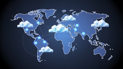 Global network connectivity cloud computing diagram with data transfer visualized on a world map for worldwide business