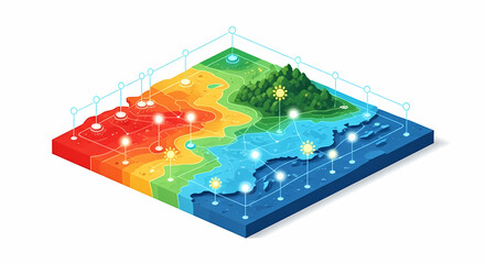 Isometric Landscape with Data Points A Colorful Visualization of Terrain and Information