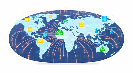 Global network of environmental sustainability initiatives and resource management visualized on world map
