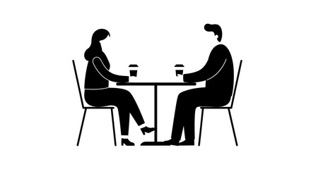 Couple sitting at cafe table enjoying coffee together casual conversation romantic date outdoor seating summer vibes isolated on white background