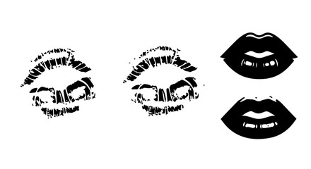 Black Lipstick Kiss Marks and Lip Prints, Various Styles and Shapes.