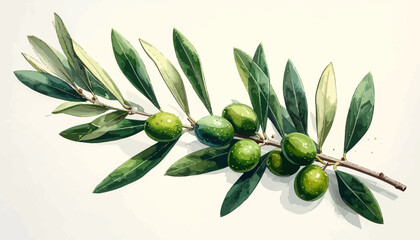 Olive branch with green olives with transparent background