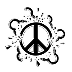 Black Peace Symbol Shattering with Broken Pieces and Surrounding Keys.