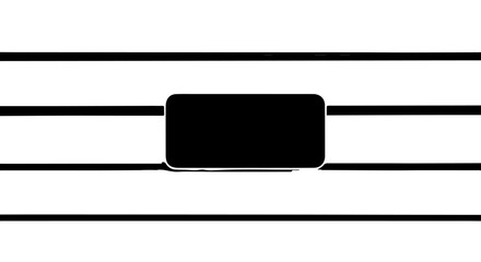 Black Rectangular Shape Centered on Horizontal Parallel Black Lines, Simple Design.