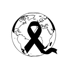 Black Ribbon of Mourning Over Earth Globe Symbolizing Remembrance and Solidarity.