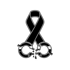 Black Ribbon Symbol with Broken Cuffs Representing Freedom and Solidarity.