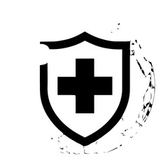 Black Shield with Cross Symbolizing Healthcare and Protection Grunge Style.