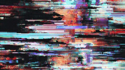 Digital Distortion: An abstract depiction of digital distortion, showcasing a cascade of colorful, pixelated effects, a representation of digital noise and data corruption. 