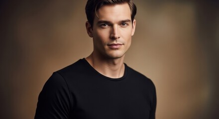 Obraz premium Portrait of a Handsome Man with Warm Lighting and Neutral Background