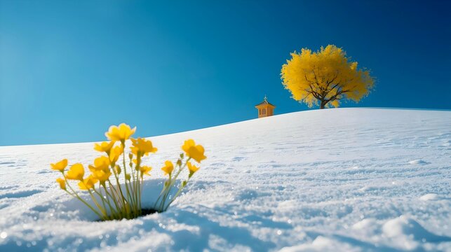 yellow flowers in snow