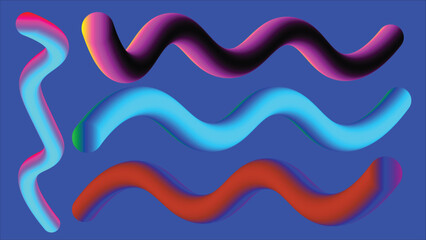 Abstract wavy tubes with vibrant neon gradient colors on a blue background liquid shape background